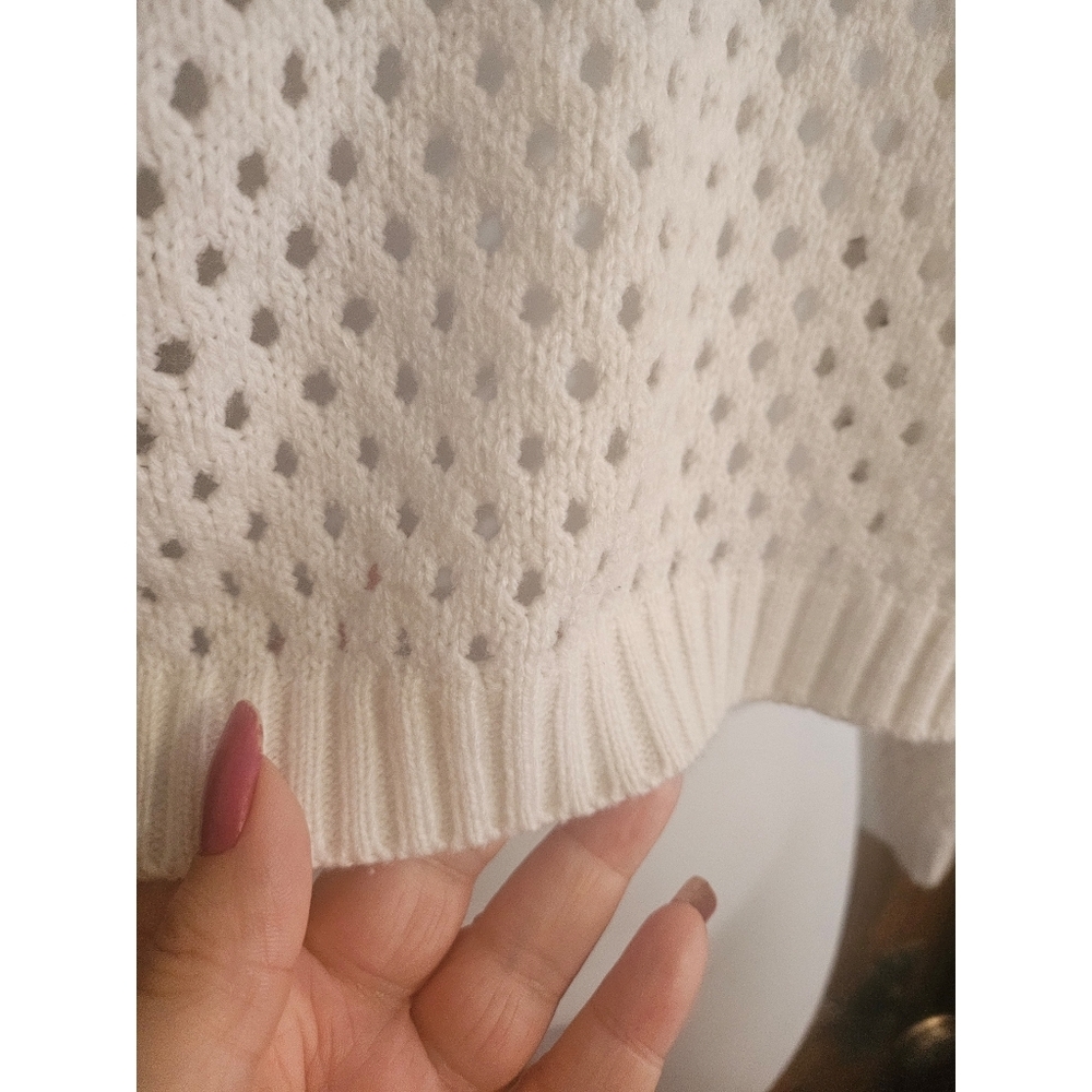 No Comment Open Knit Cropped Long Sleeve Off White Sweater - Picture 7 of 10